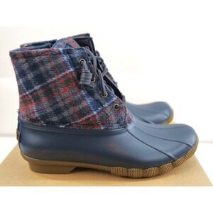 Sperry Women's Saltwater Plaid Wool Navy Duck Boots STS87765 Size 6.5‎